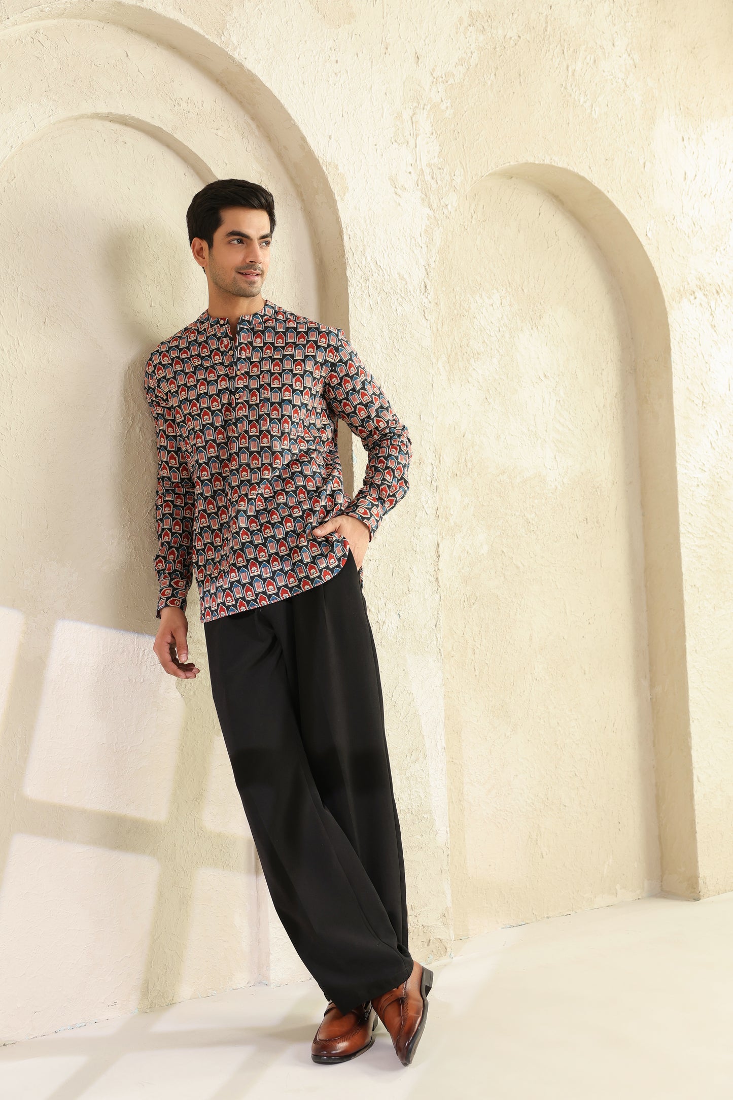 Black Red Abstract Shirt Kurta