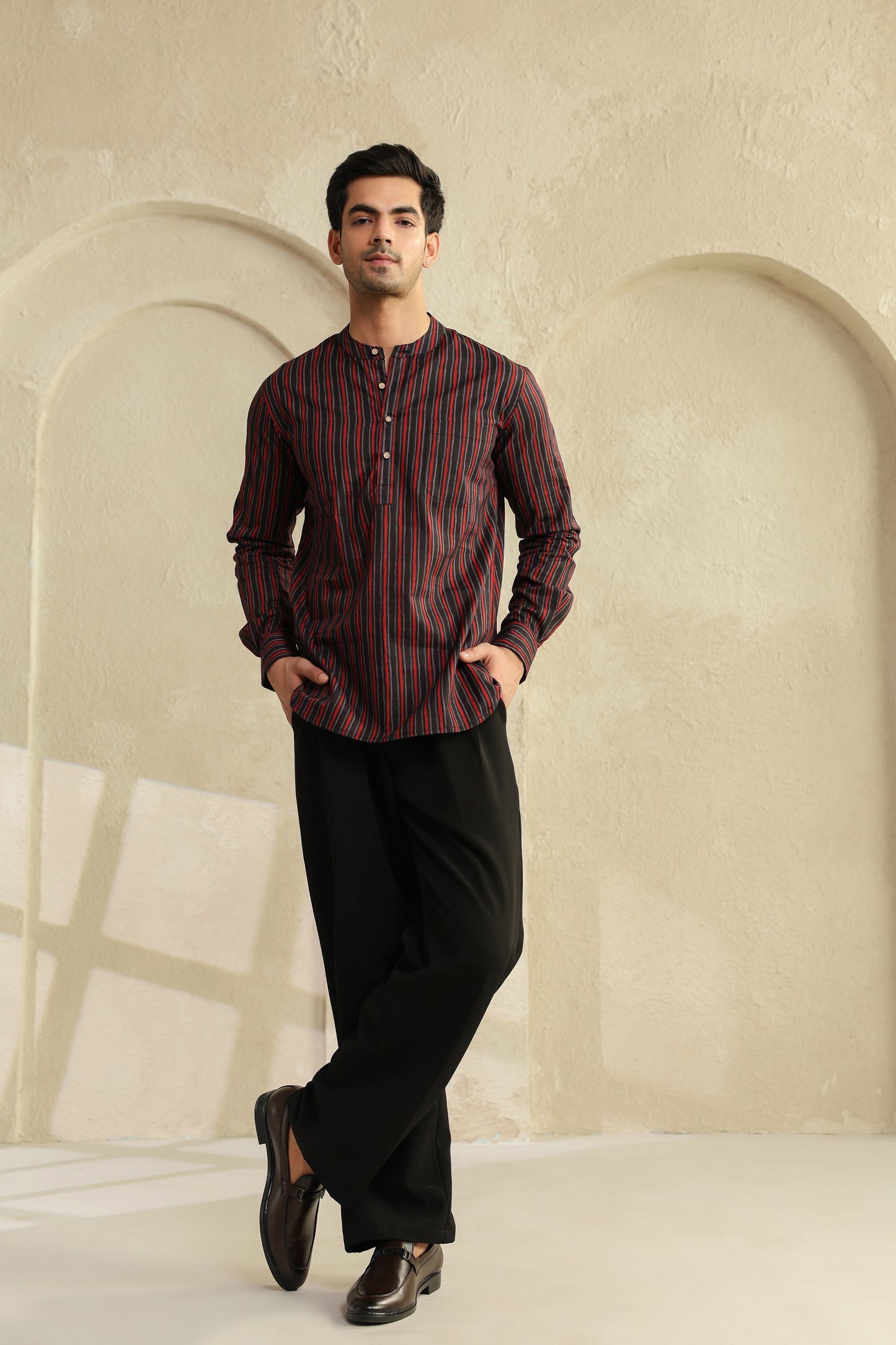 Black red stripe shirt kurta