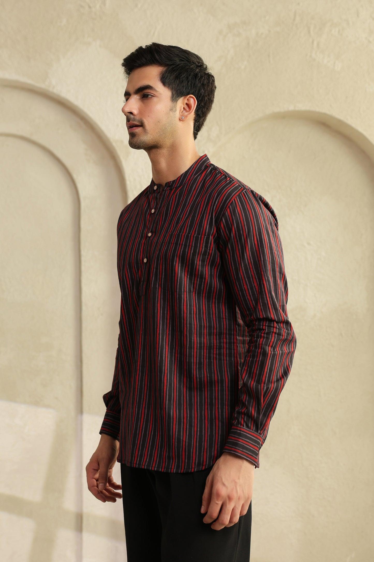 Black red stripe shirt kurta