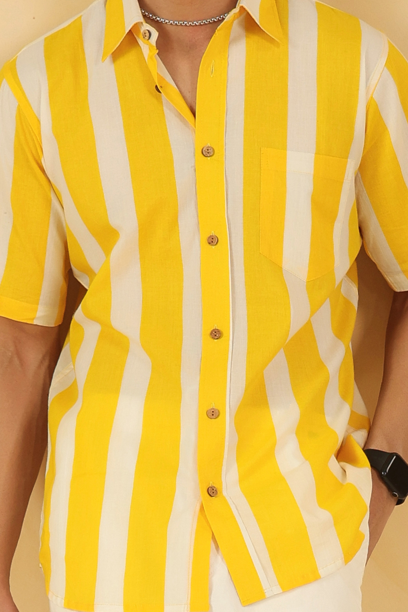 Yellow Stripe Half Sleeve Shirt