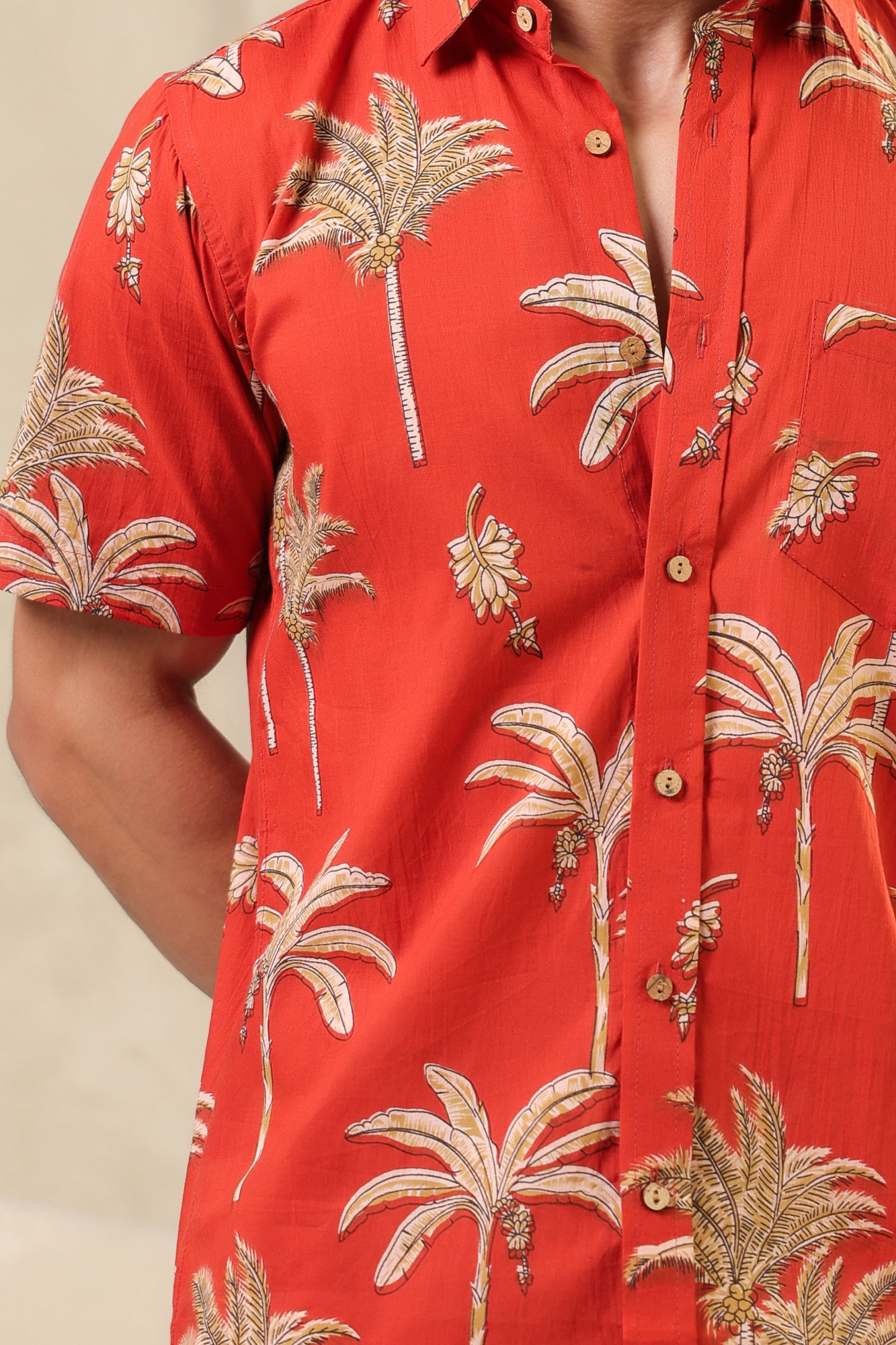 Rust Cotton Half Sleeve Shirt