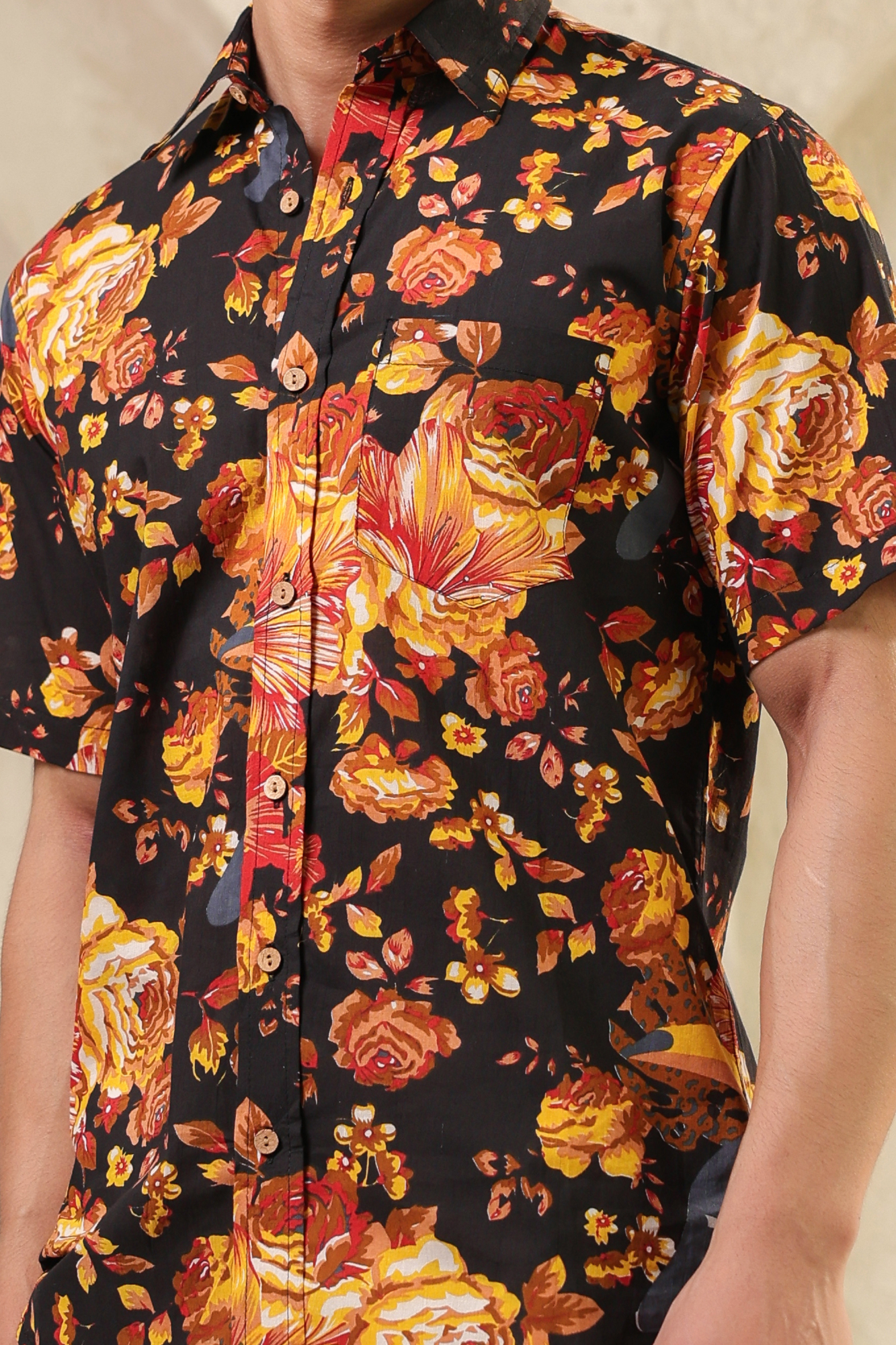 Black Yellow Half sleeve Shirt