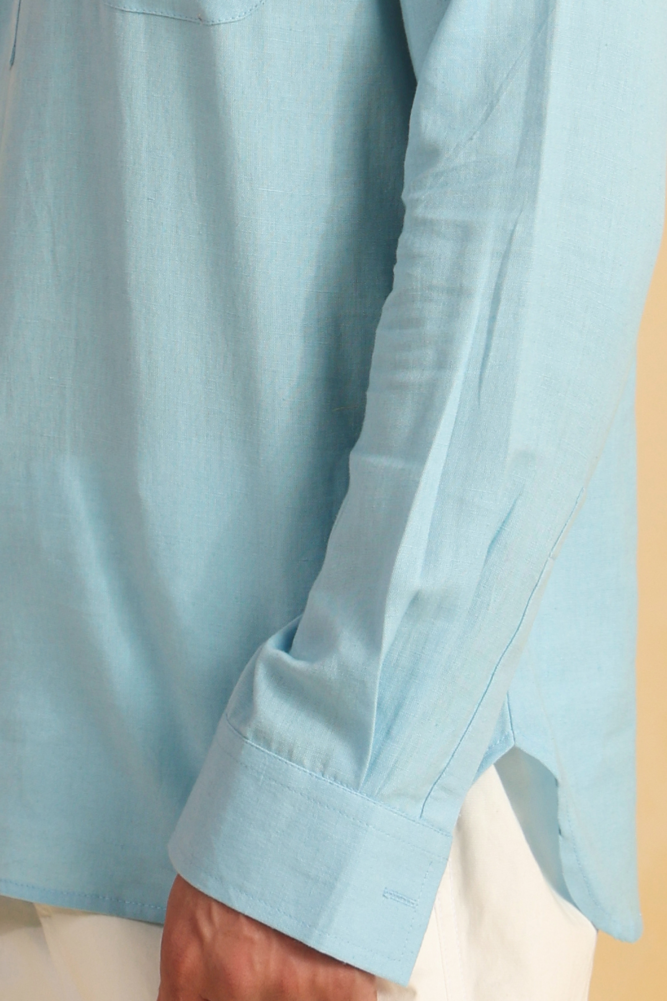 Ice blue linen blend shirt kurta