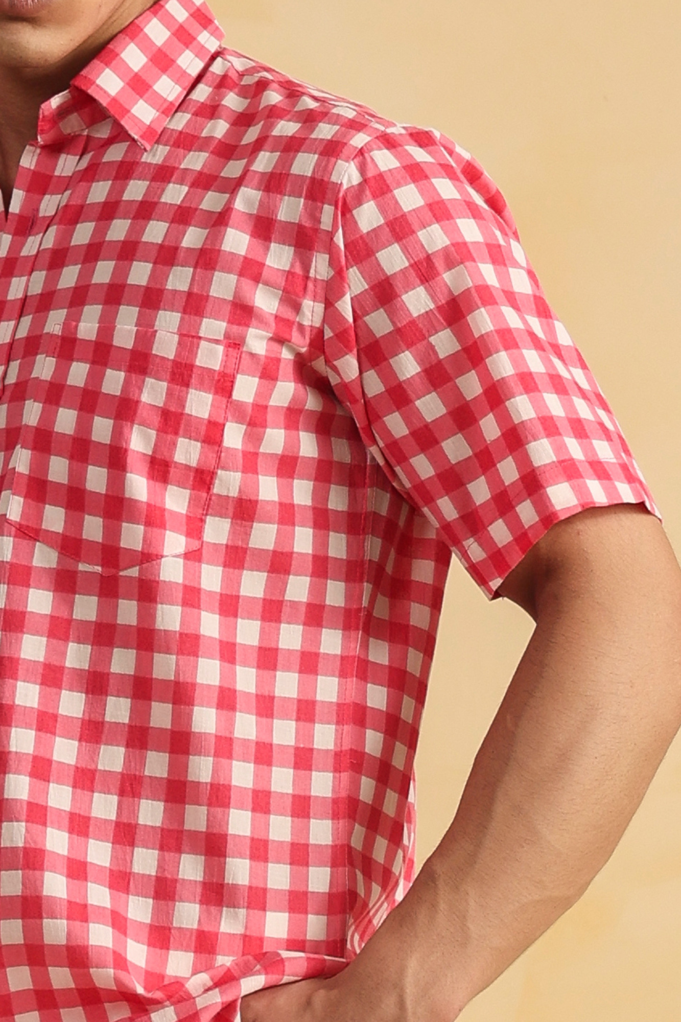 Pink checks half sleeve cotton shirt