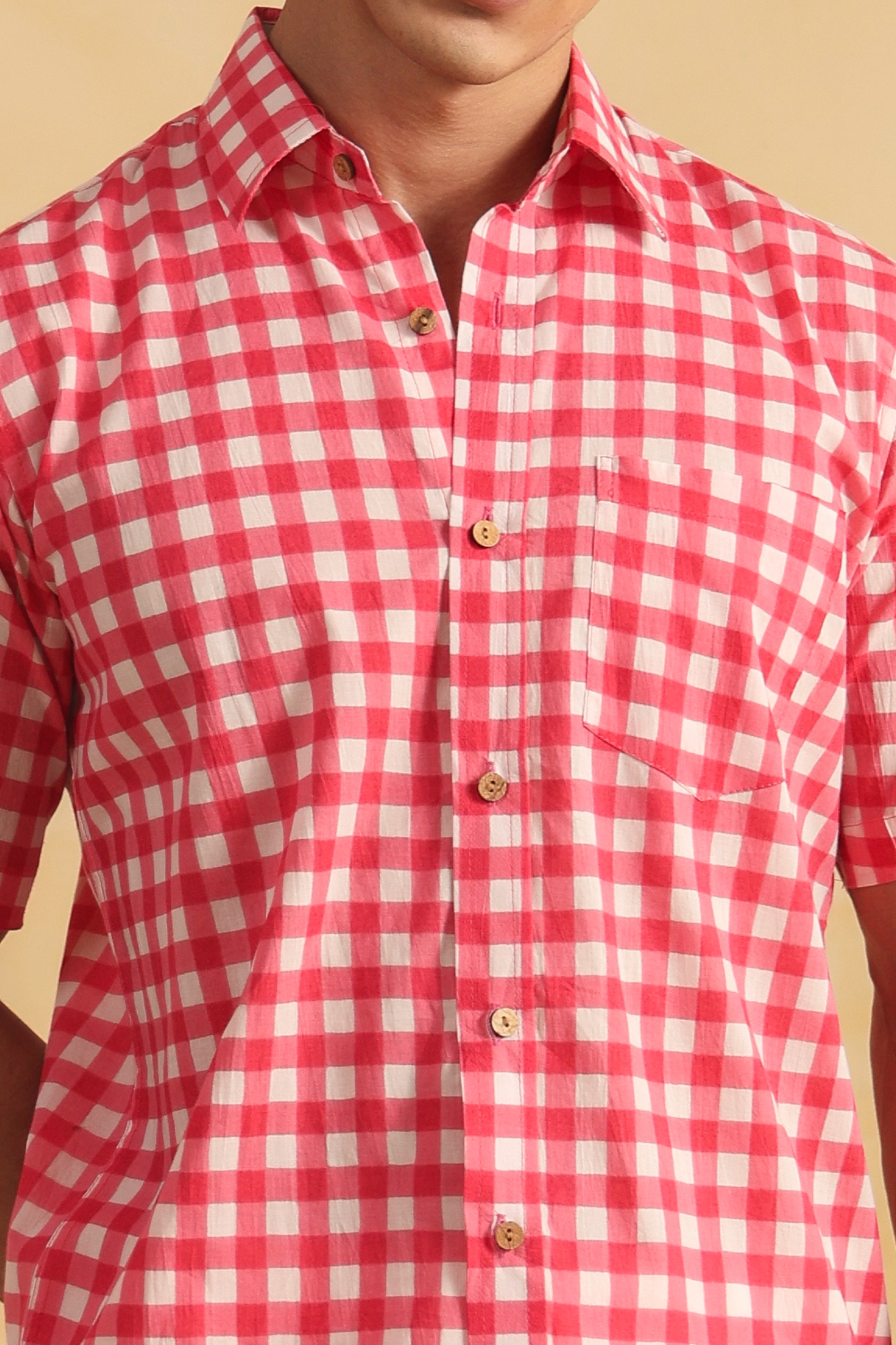 Pink checks half sleeve cotton shirt