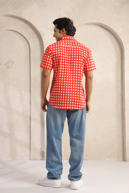 Red checks half sleeve shirt