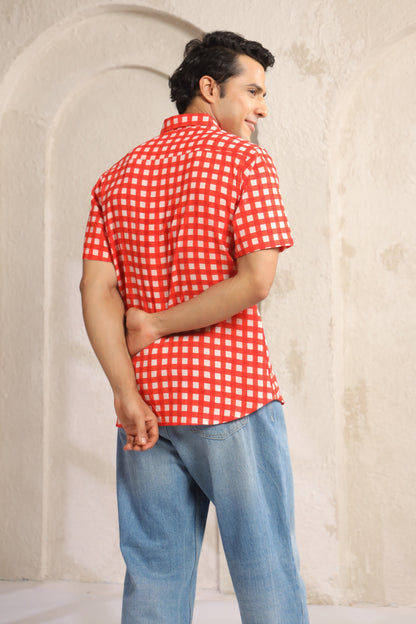 Red checks half sleeve shirt