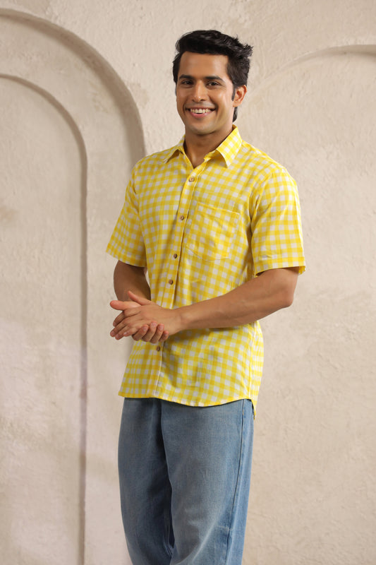 Yellow Checks Regular Fit Shirt