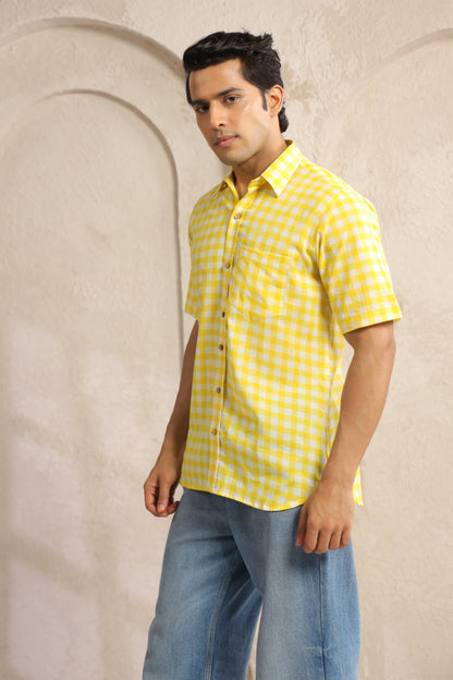 Yellow Checks Regular Fit Shirt