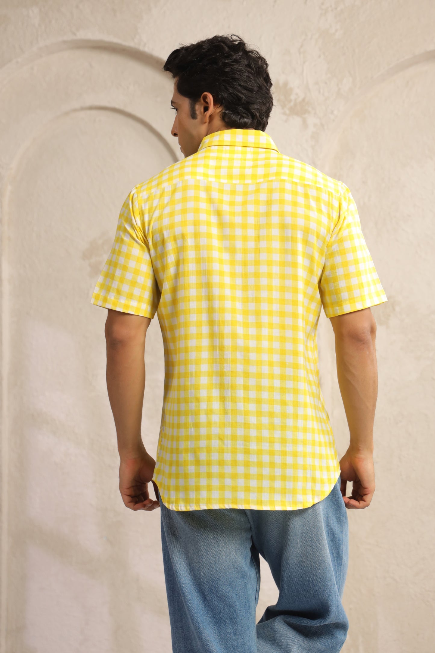 Yellow Checks Regular Fit Shirt