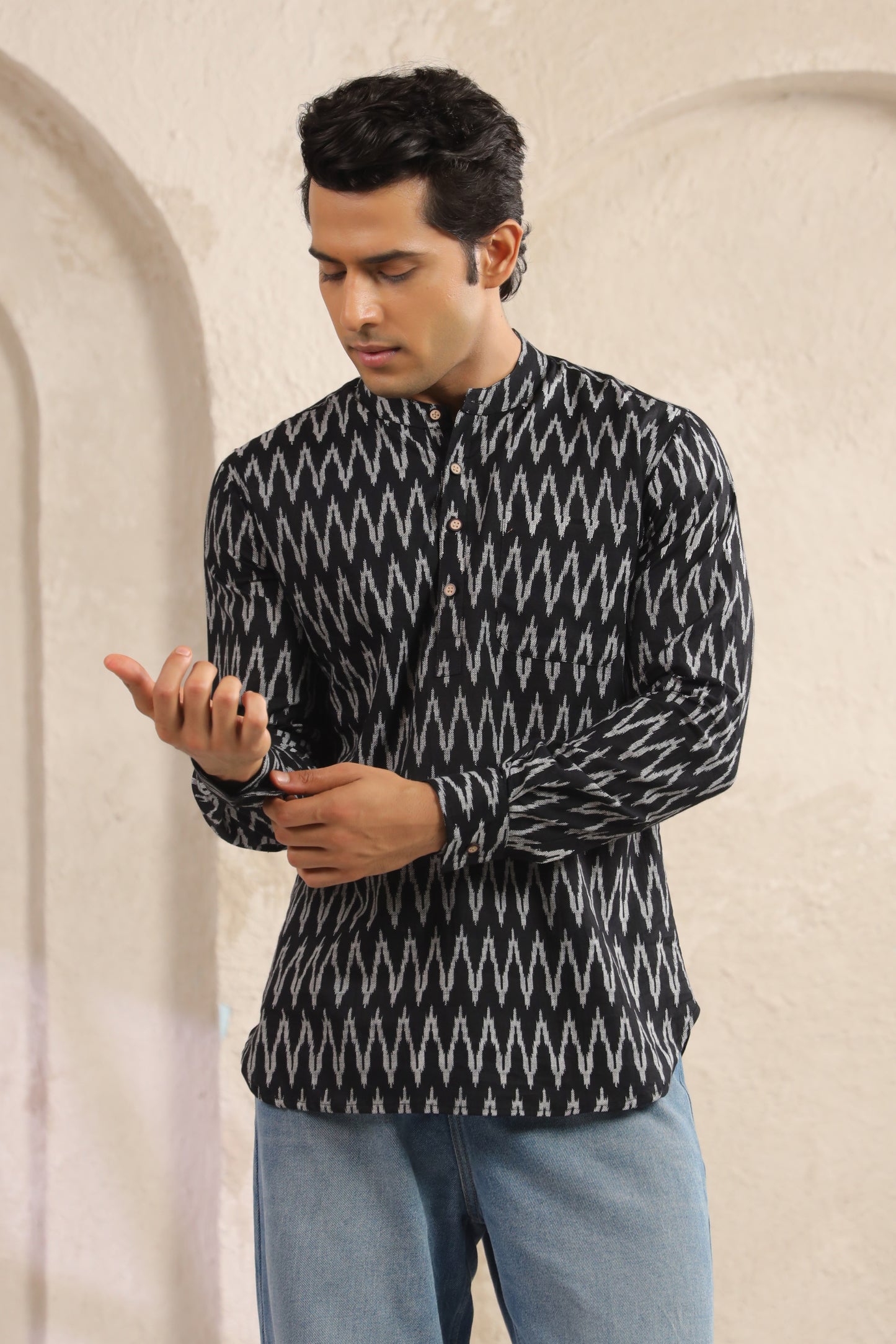 Black abstract Cotton shirt kurta