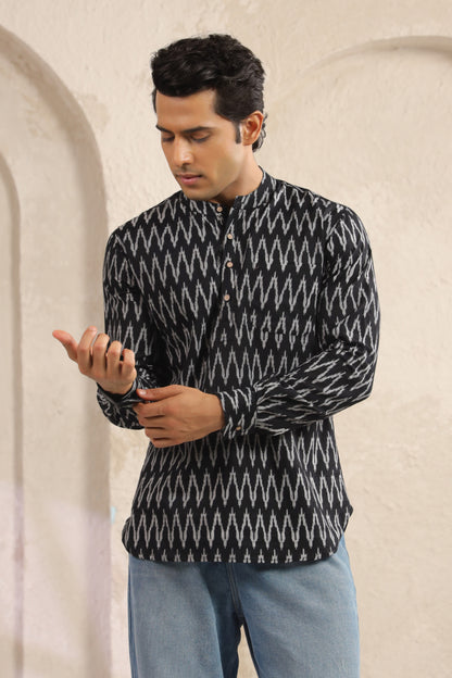 Black abstract Cotton shirt kurta