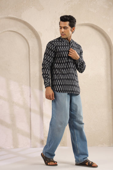 Black abstract Cotton shirt kurta