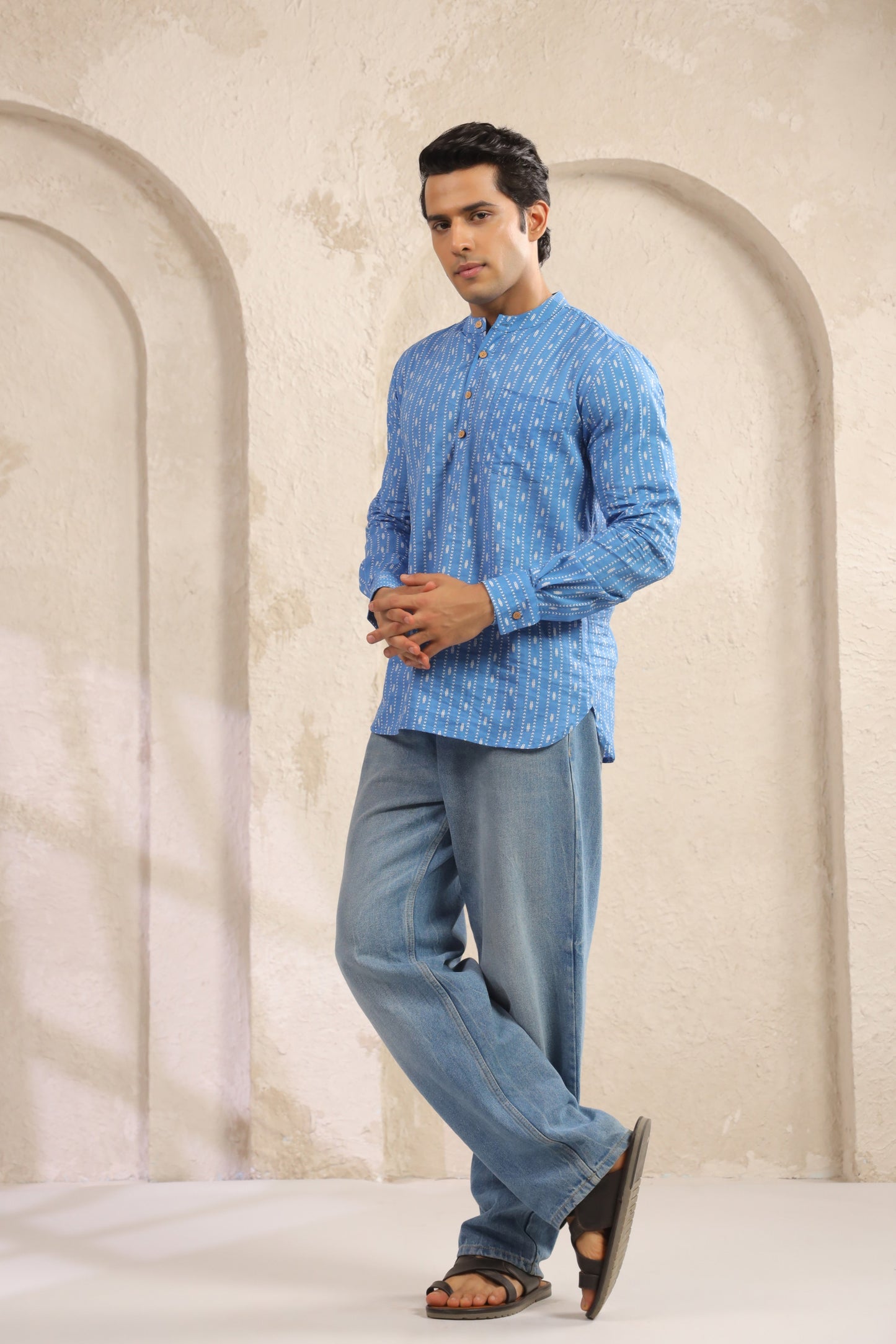 Blue Stripe Cotton Shirt Kurta