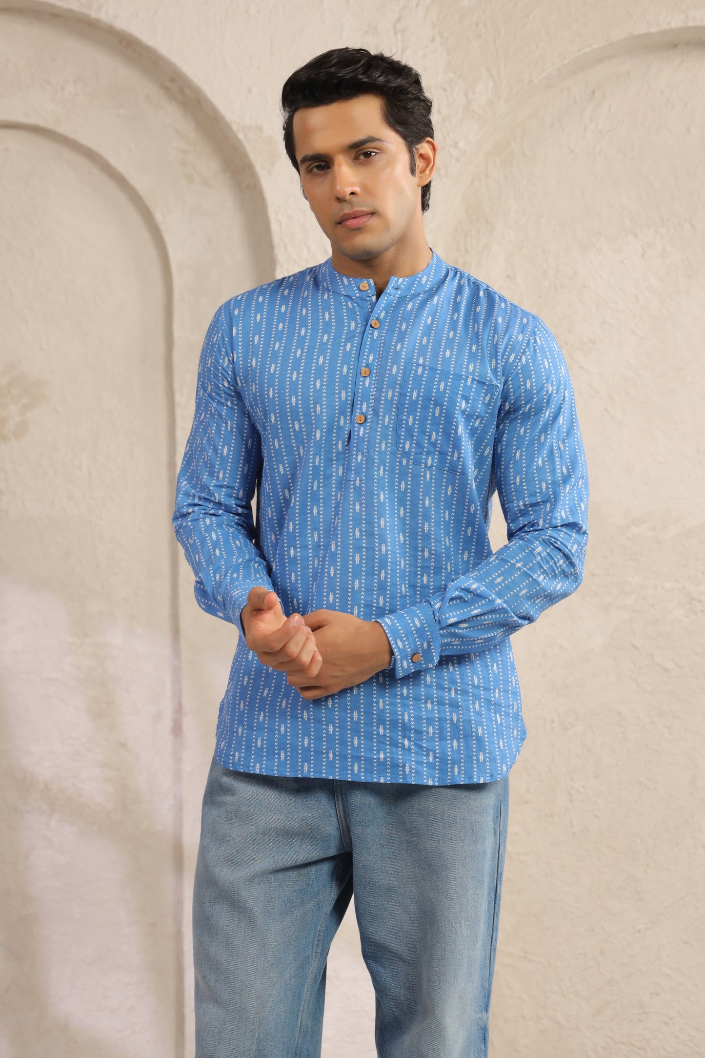 Blue Stripe Cotton Shirt Kurta