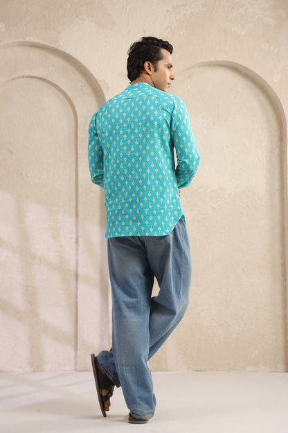 Turquoise Cotton Regular Shirt Kurta