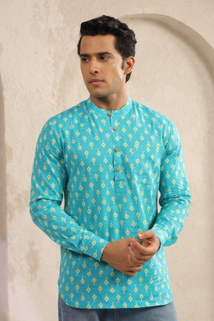 Turquoise Cotton Regular Shirt Kurta
