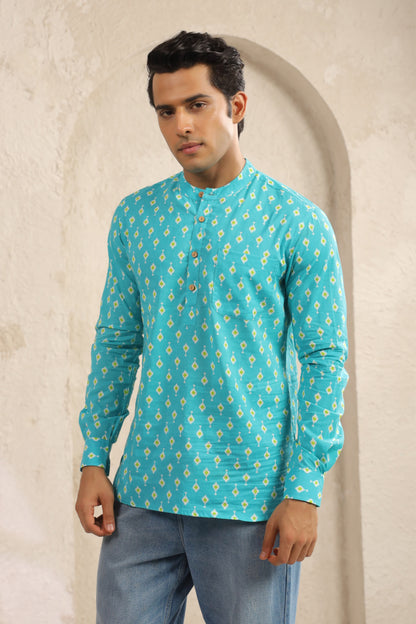 Turquoise Cotton Regular Shirt Kurta