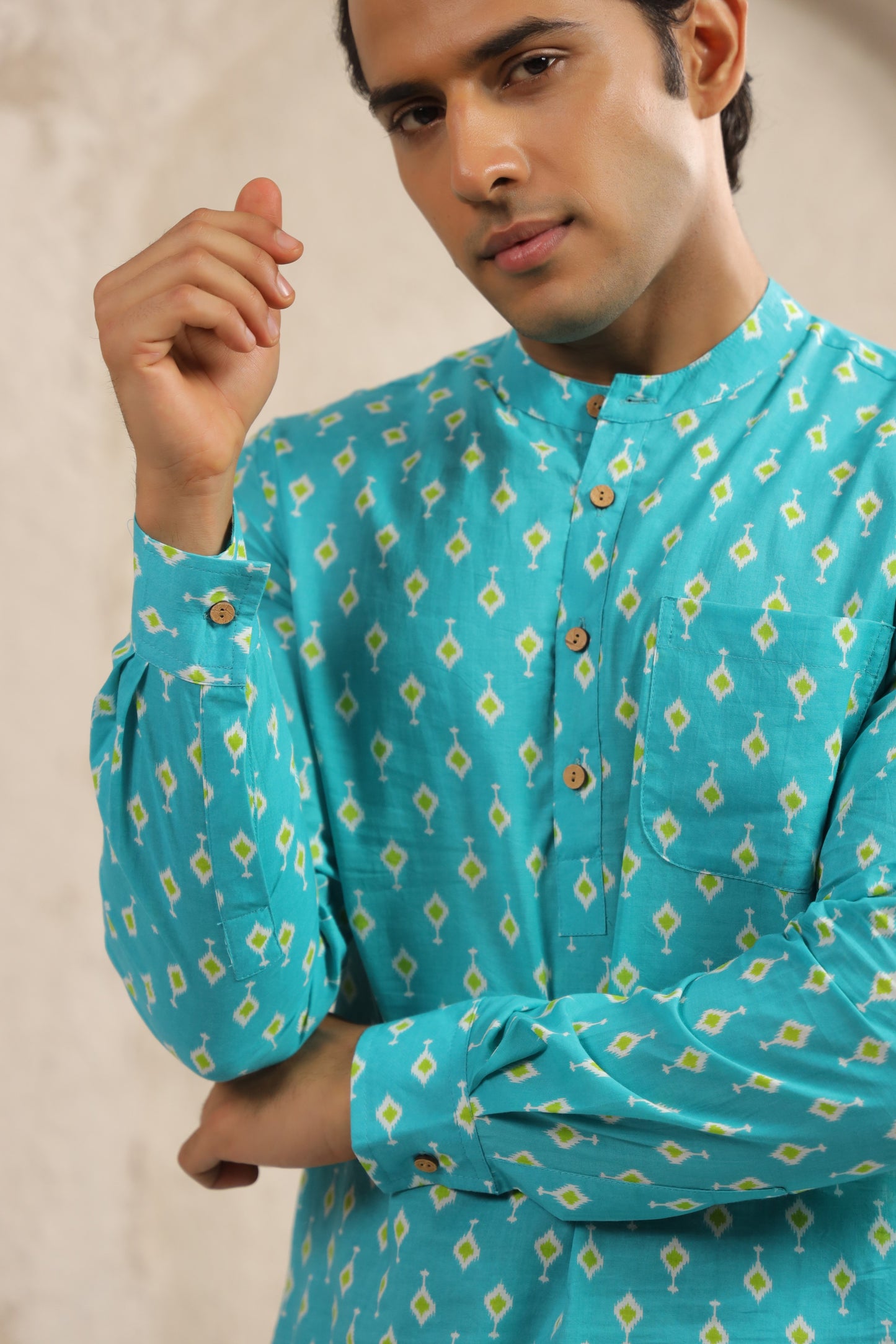 Turquoise Cotton Regular Shirt Kurta