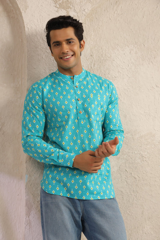 Turquoise Cotton Regular Shirt Kurta