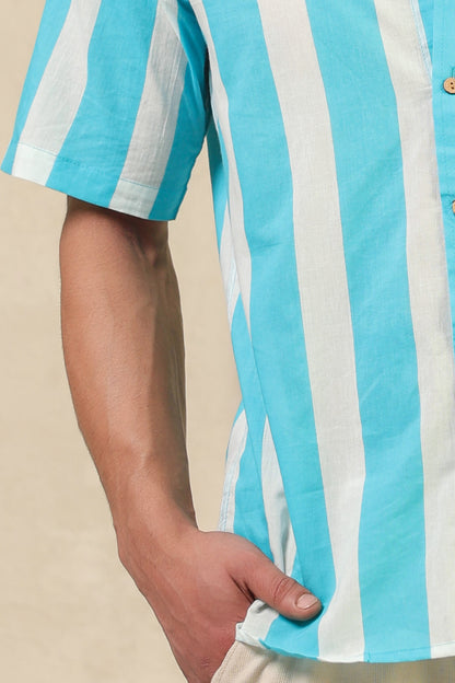 Blue Stripe Cotton Regular Shirt