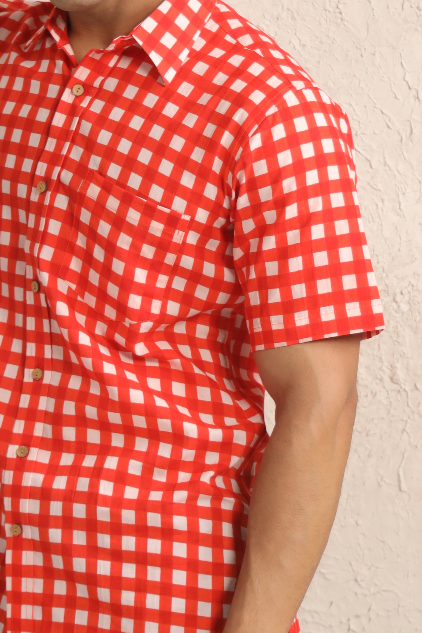 Red checks half sleeve shirt