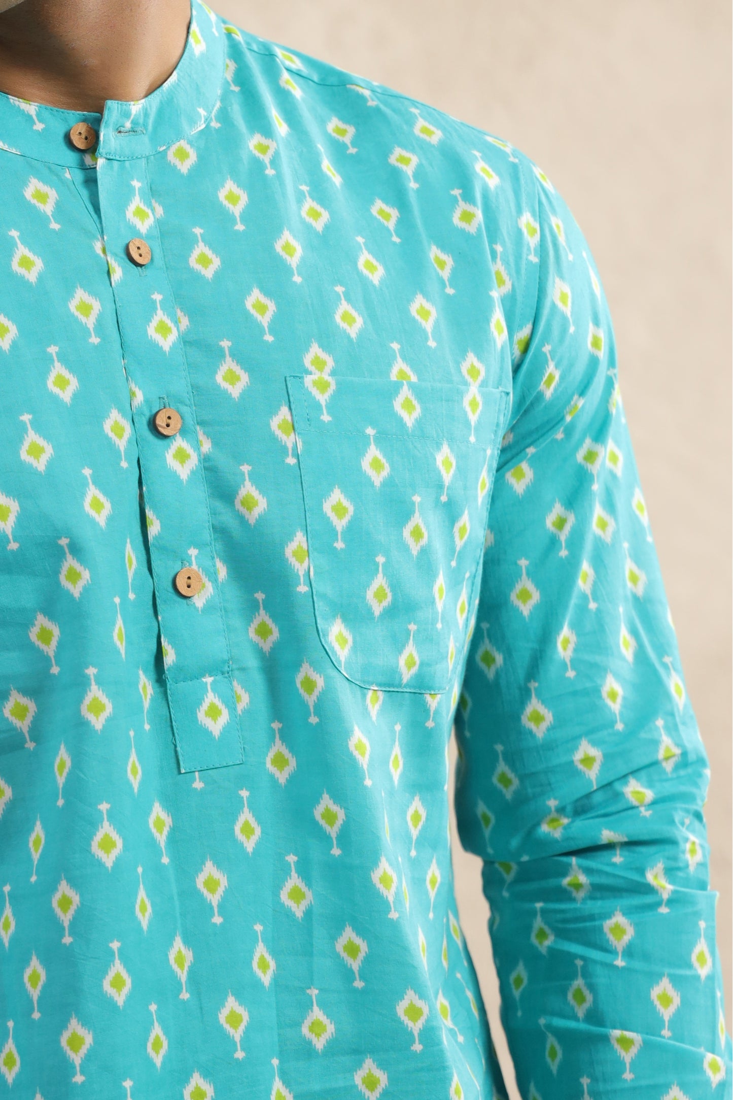 Turquoise Cotton Regular Shirt Kurta