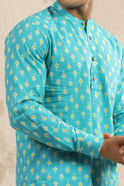Turquoise Cotton Regular Shirt Kurta