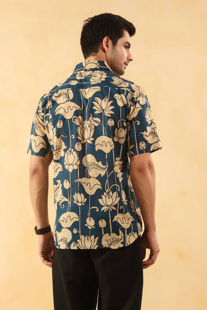 Blue Bud Cotton Half Sleeve Shirt