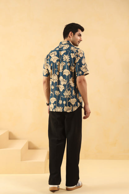 Blue Bud Cotton Half Sleeve Shirt