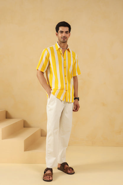 Yellow Stripe Half Sleeve Shirt