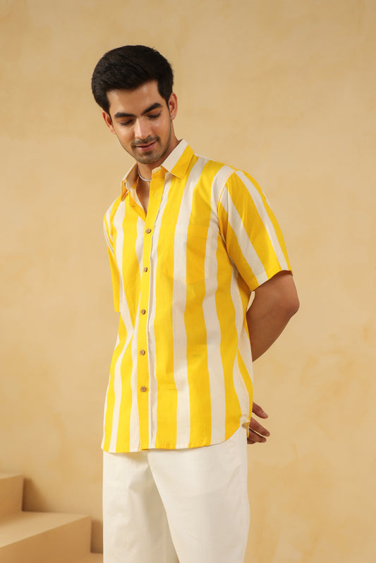 Yellow Stripe Half Sleeve Shirt