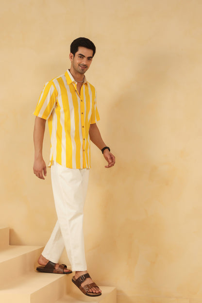 Yellow Stripe Half Sleeve Shirt