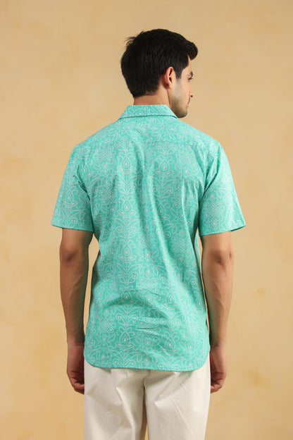 Blue Bandhej Cotton Half Sleeve Shirt