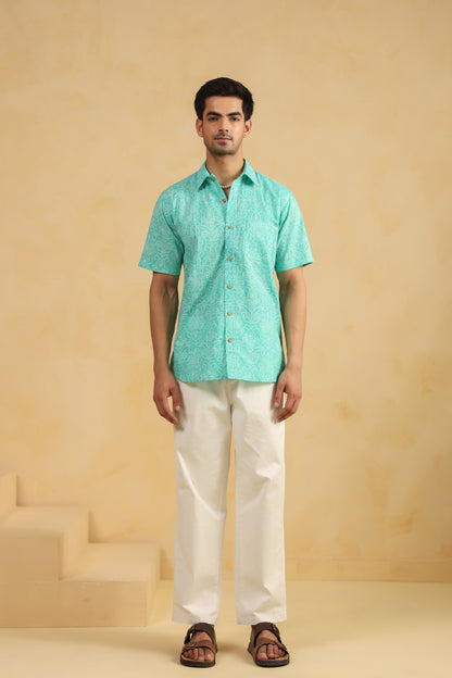 Blue Bandhej Cotton Half Sleeve Shirt