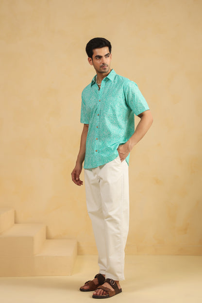 Blue Bandhej Cotton Half Sleeve Shirt