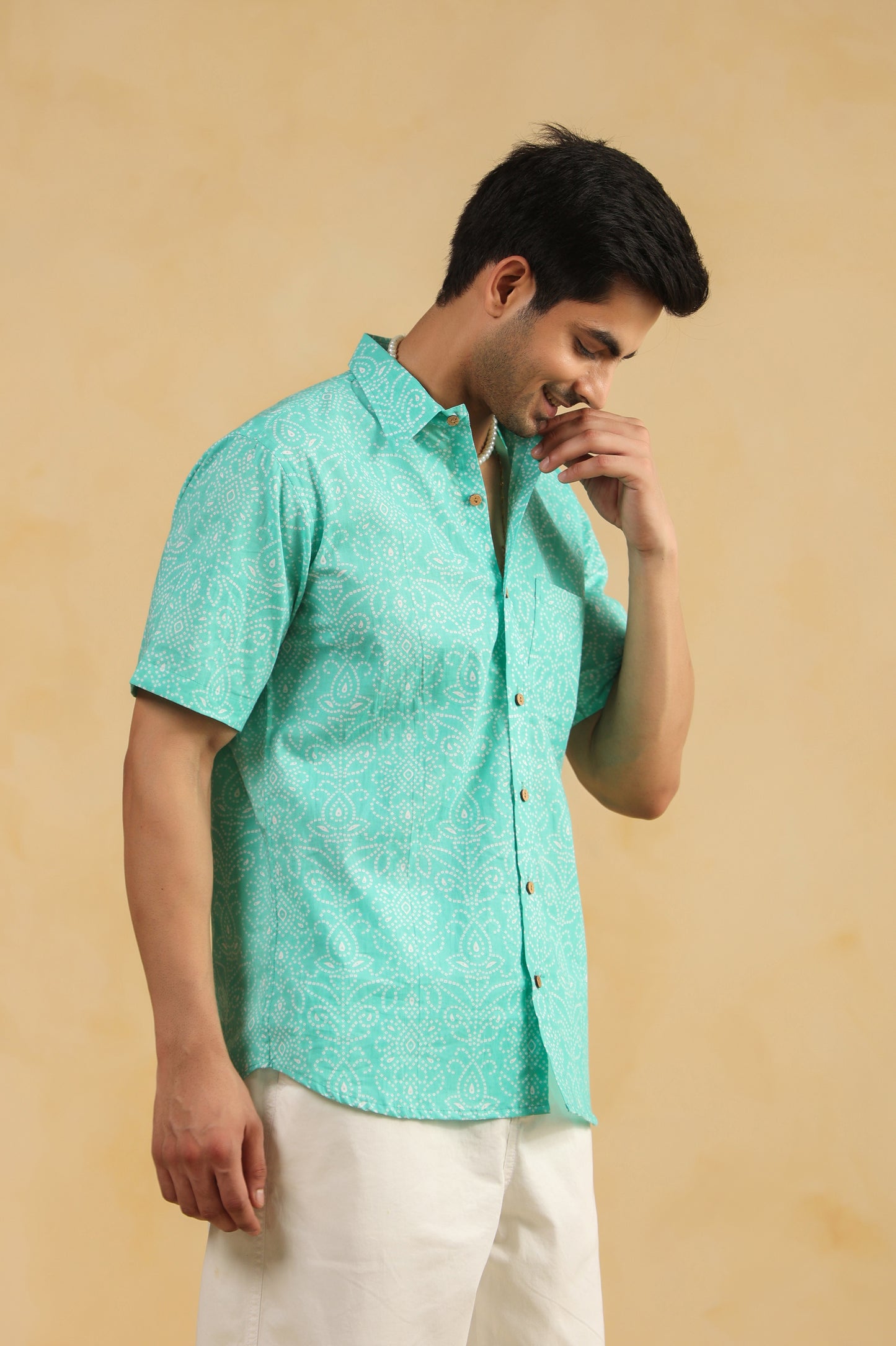 Blue Bandhej Cotton Half Sleeve Shirt