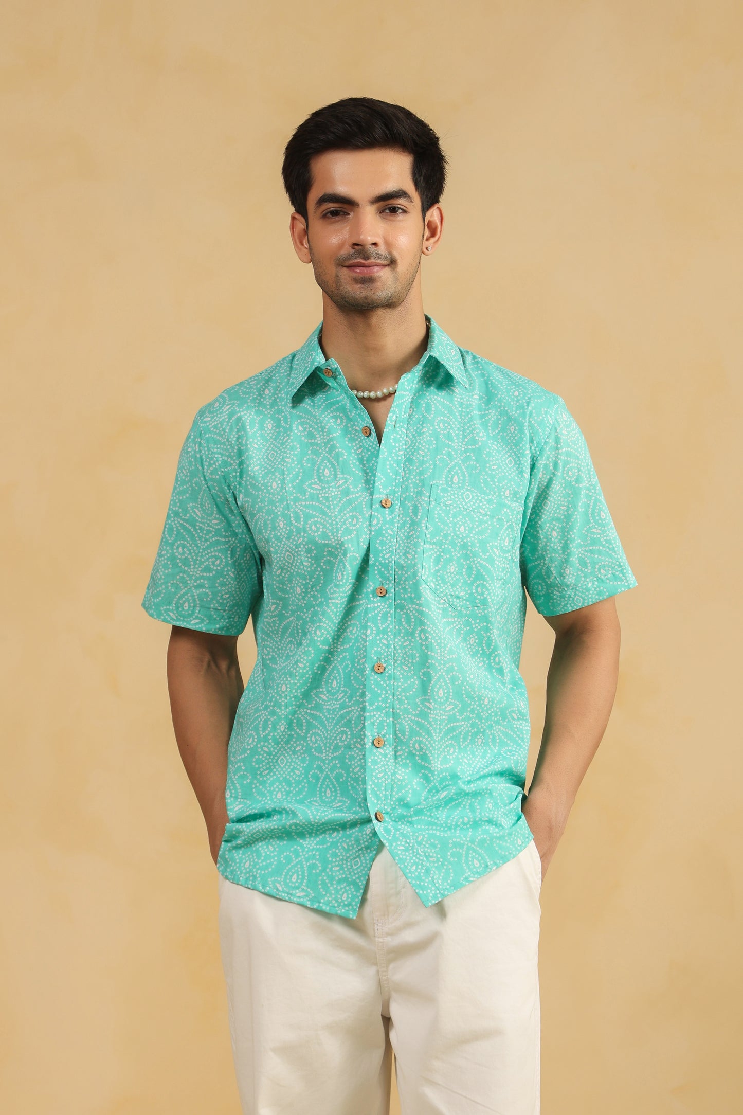 Blue Bandhej Cotton Half Sleeve Shirt