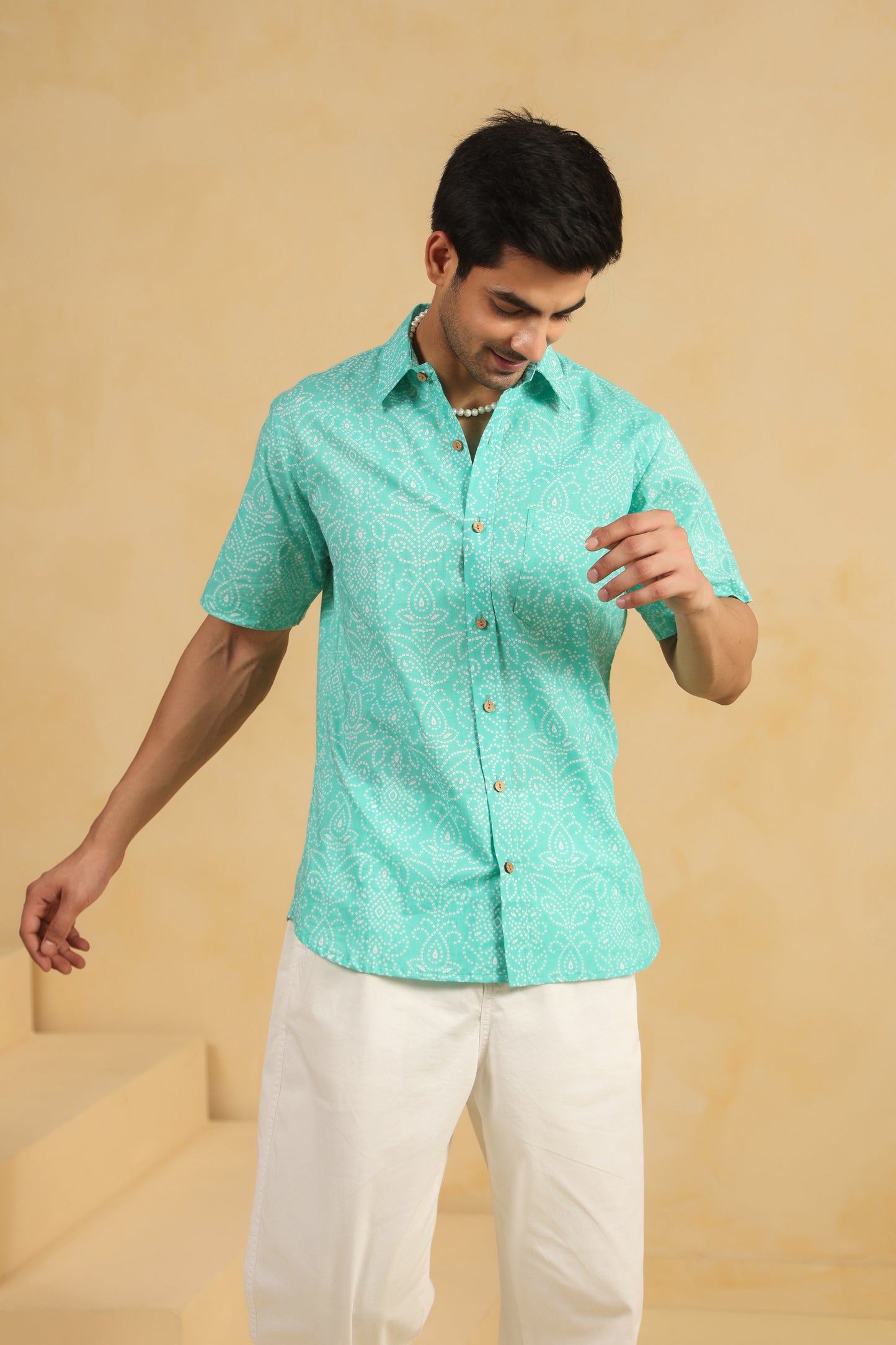 Blue Bandhej Cotton Half Sleeve Shirt