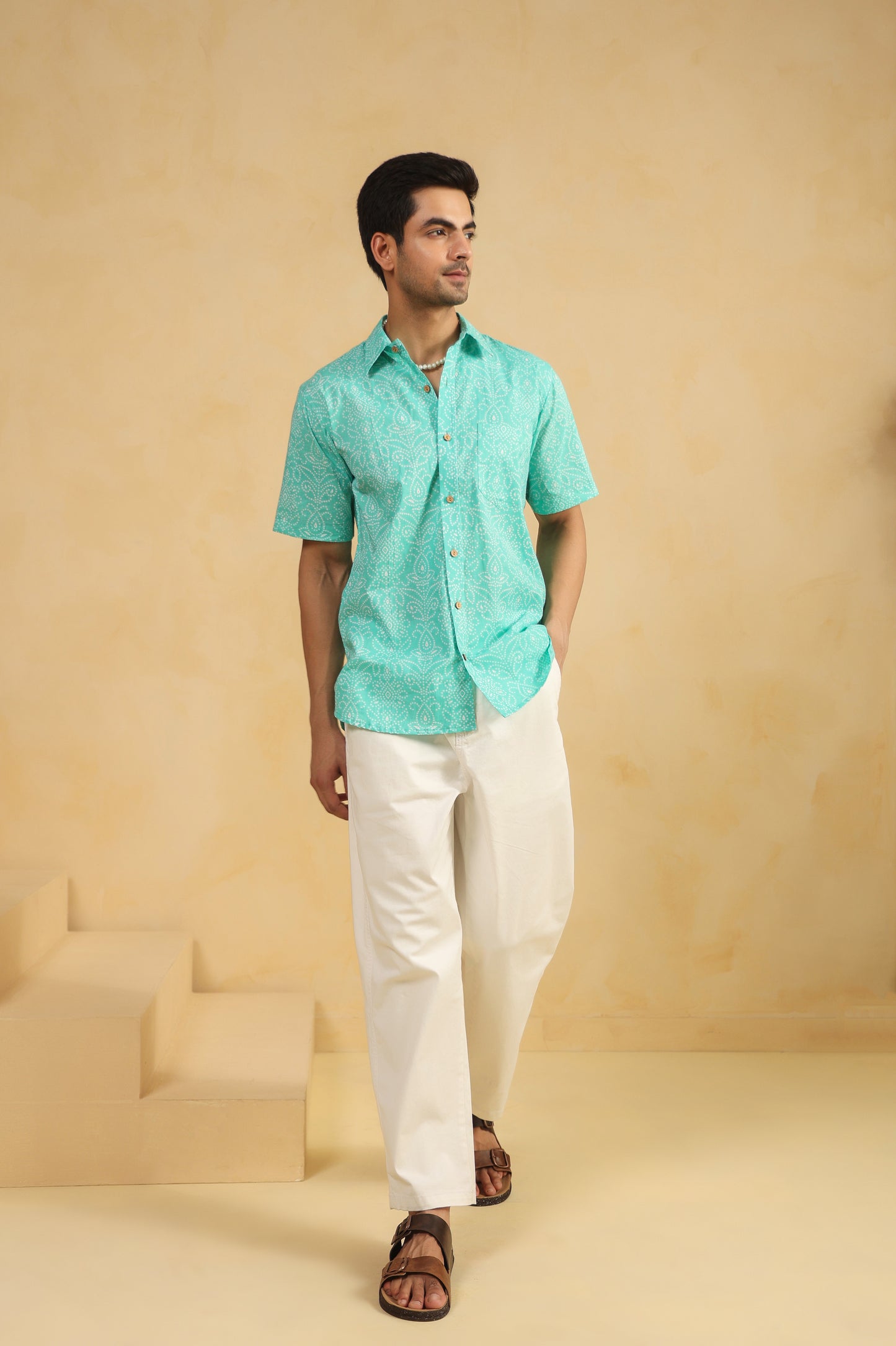 Blue Bandhej Cotton Half Sleeve Shirt