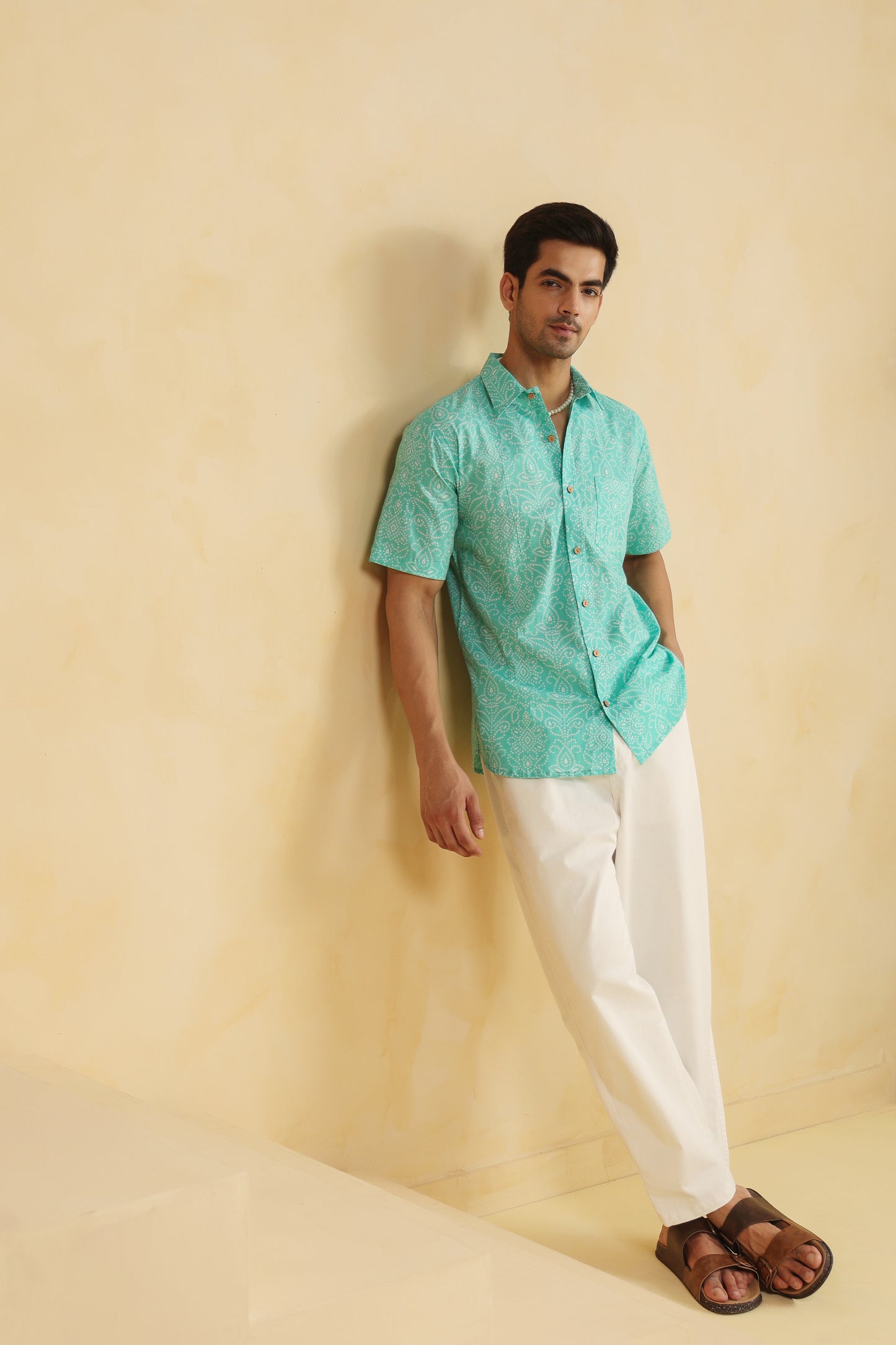 Blue Bandhej Cotton Half Sleeve Shirt