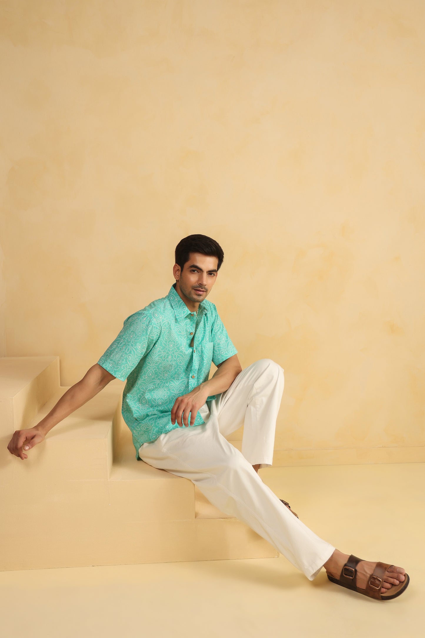 Blue Bandhej Cotton Half Sleeve Shirt