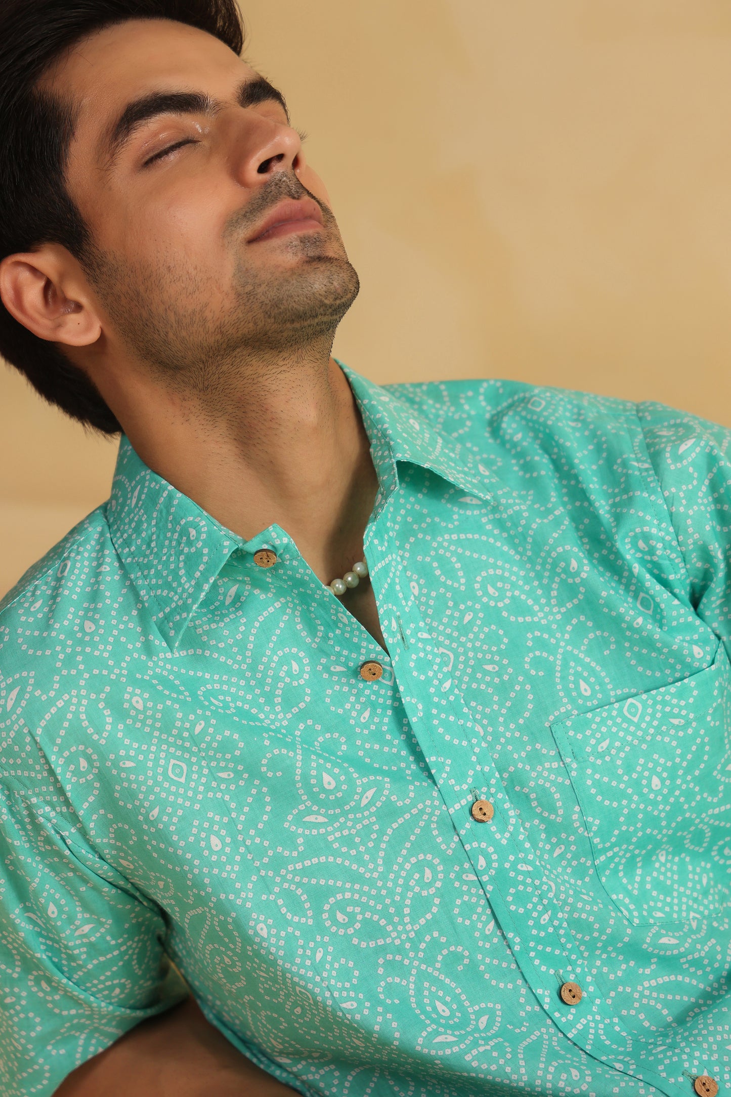 Blue Bandhej Cotton Half Sleeve Shirt