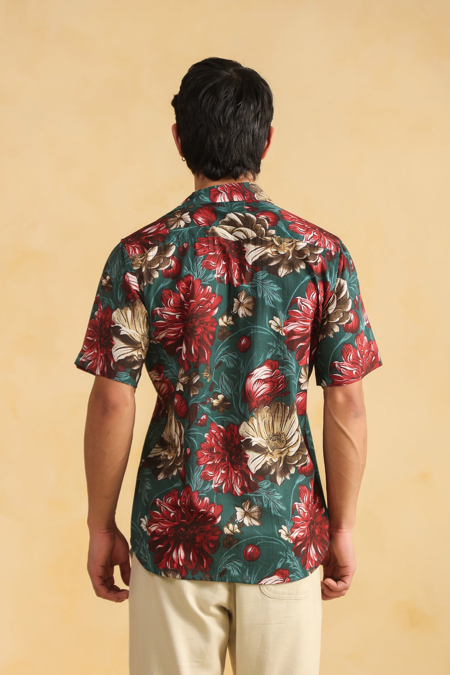 Turquoise Red Printed Half Sleeve Cotton Shirt