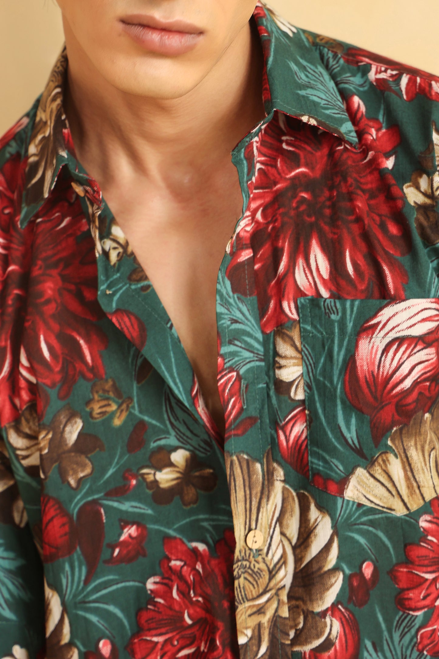 Turquoise Red Printed Half Sleeve Cotton Shirt