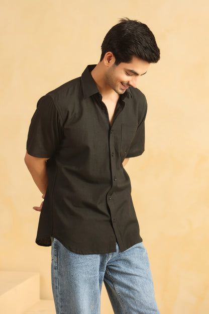 Black Linen blend Half sleeve shirt