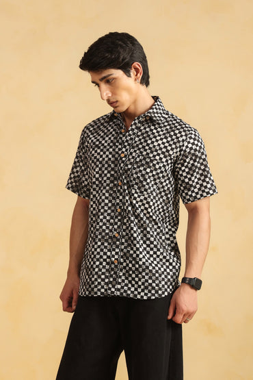 Black checks regular fit shirt