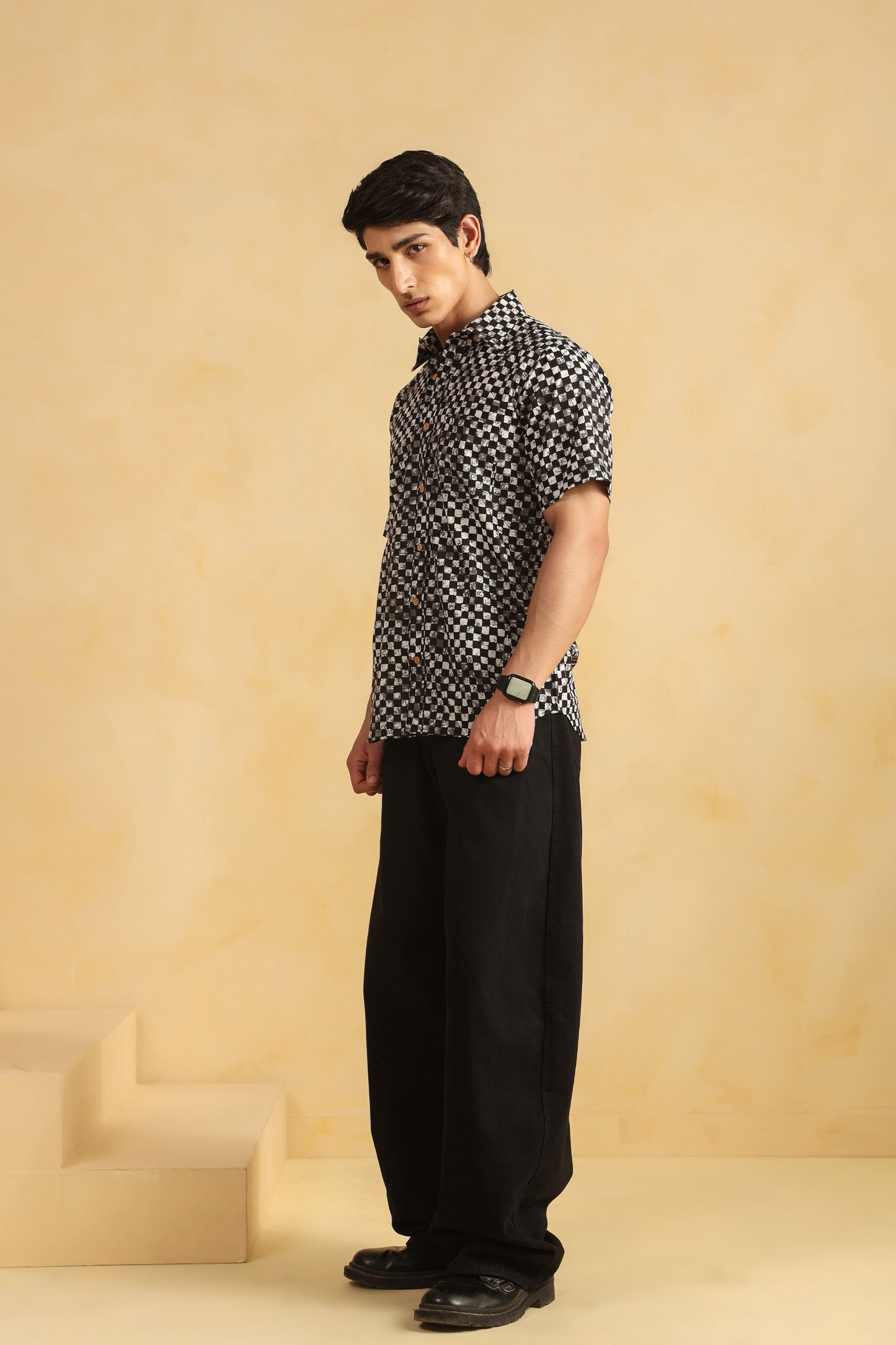 Black checks regular fit shirt