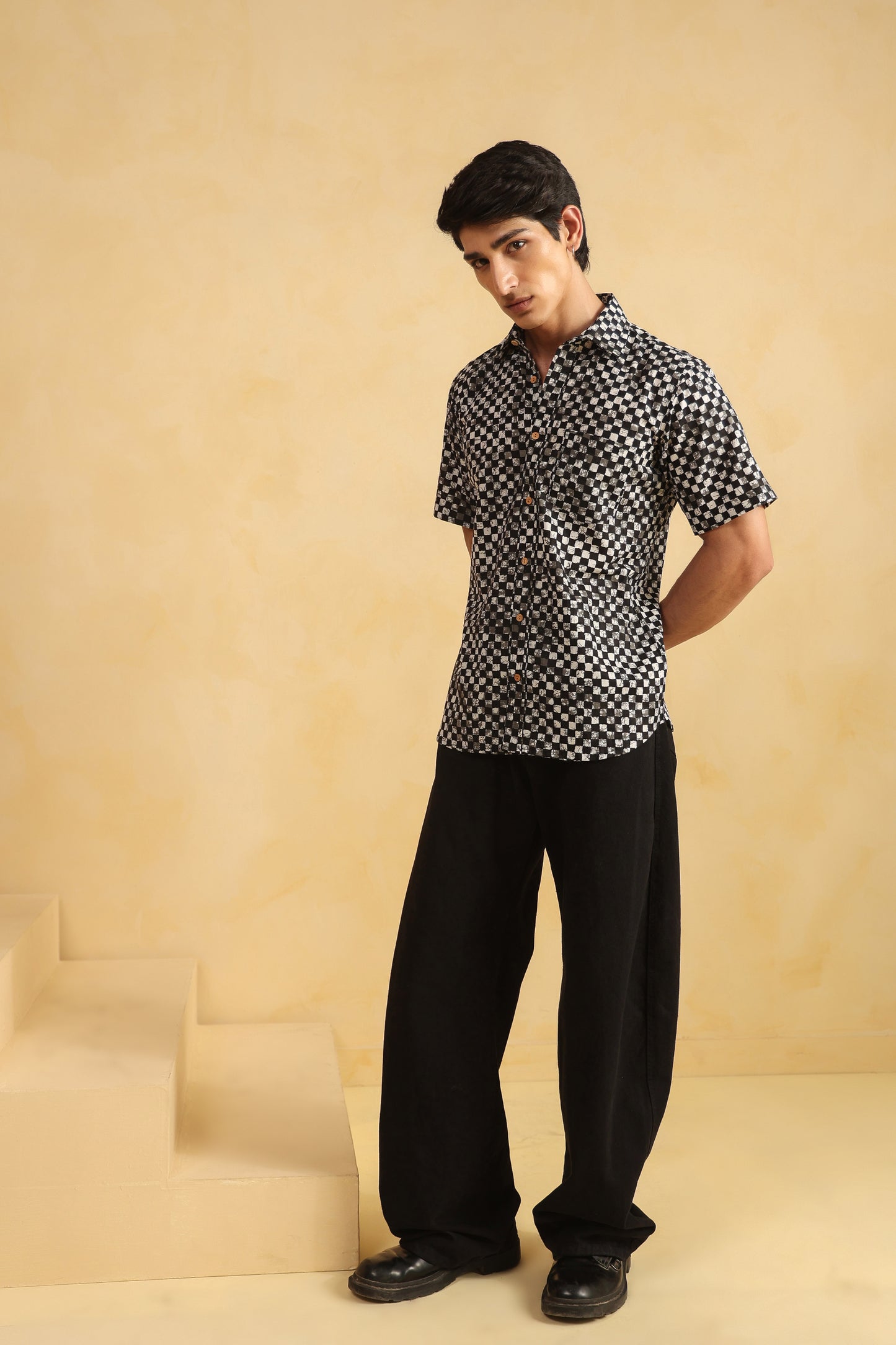 Black checks regular fit shirt