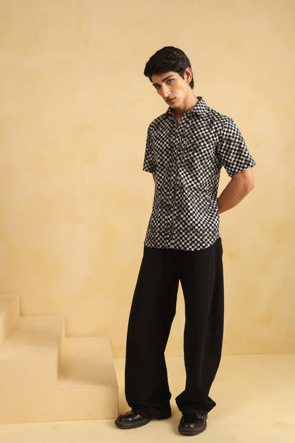 Black checks regular fit shirt